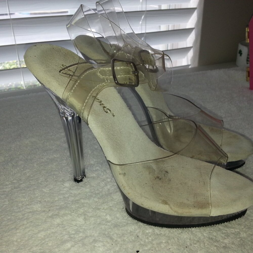 Cute Clear Low Platform Dancer High Heels Used Fabulicious